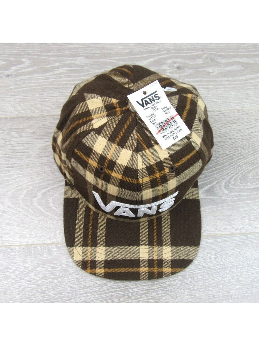 Vans Drop V Brown Plaid Flannel Snapback Hat Cap OS NEW - Picture 8 of 16